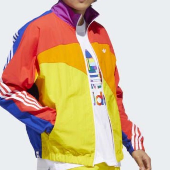 Adidas Original Pride Color-blocked Rainbow Off Center Jacket 🌈 Windbreaker Y2K